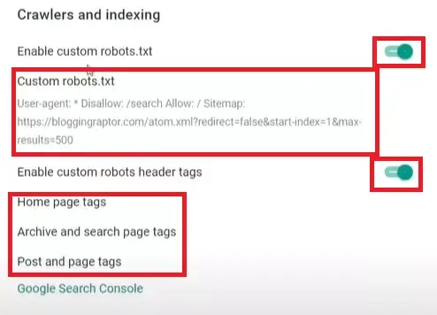 blogger crawlers and indexing settings