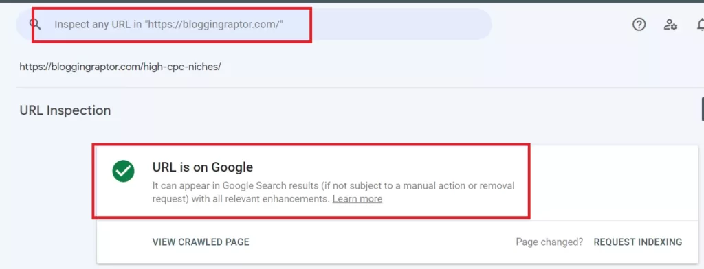 url inspection on google search console