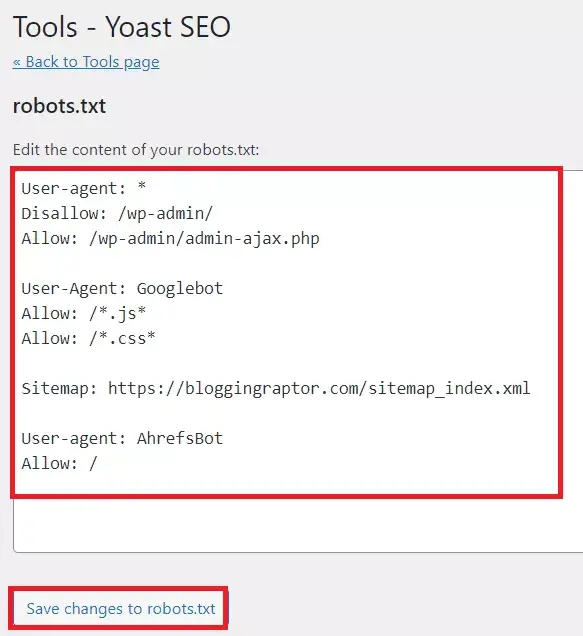 adding custom robots.txt in yoast seo