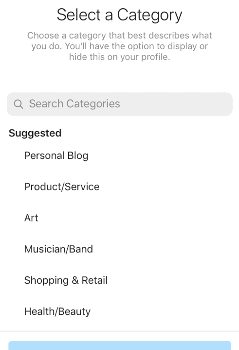 instagram-creator-category-selection