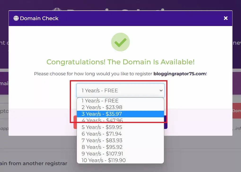 selecting domain billing cycle hostarmada