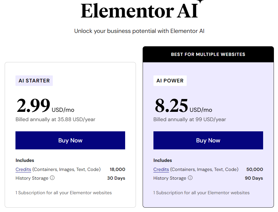 elementor ai pricing