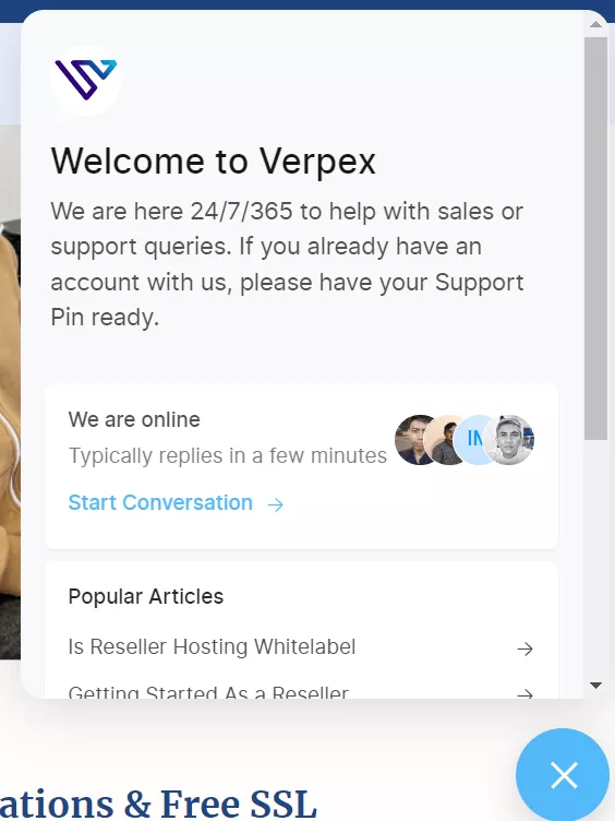 verpex live chat support